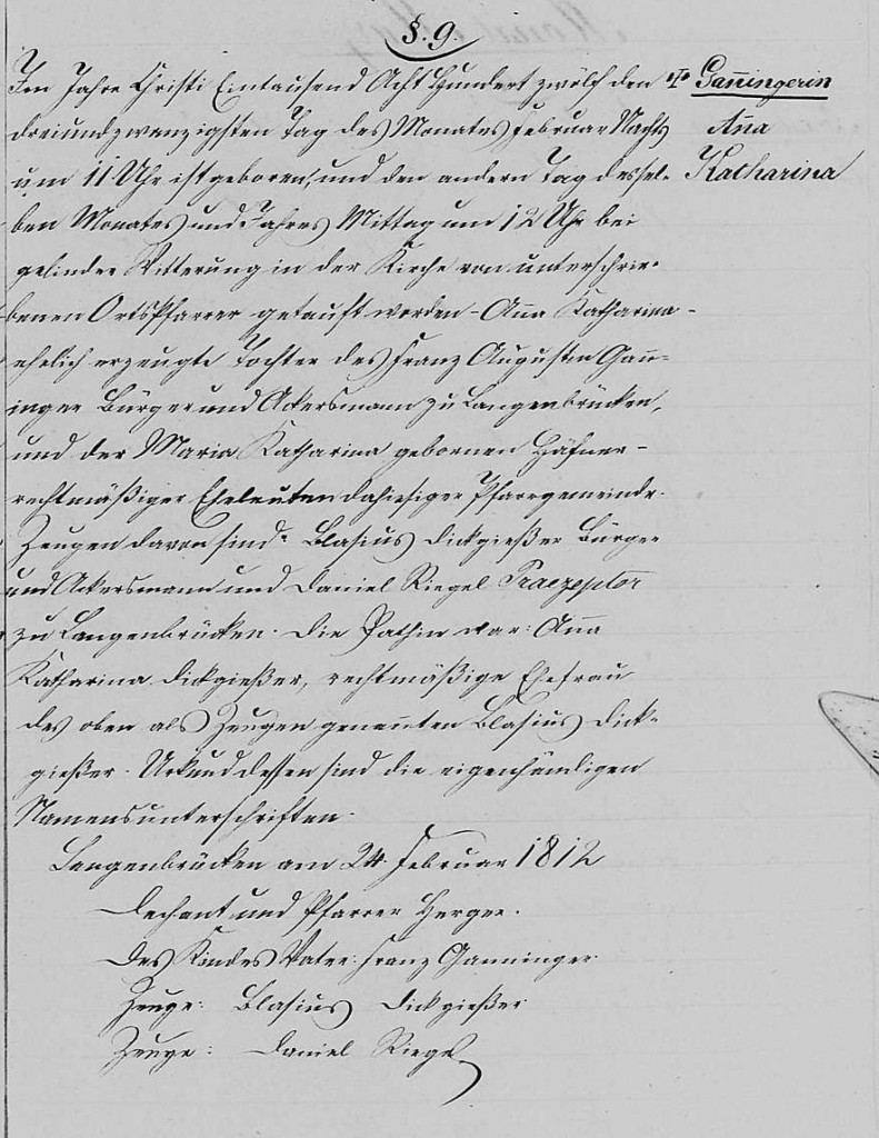 1812 - Geburt Ganninger, Anna Katharina
