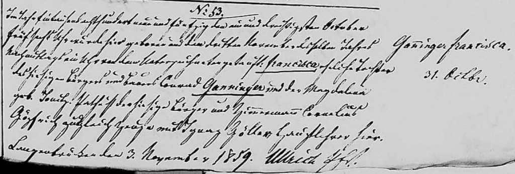 1859 - Geburt Ganninger, Franziska